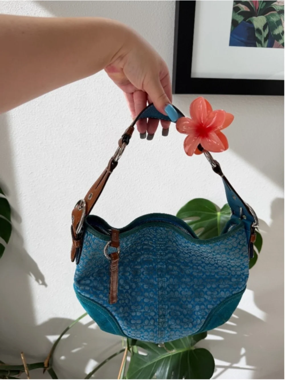 🦋 RARE Y2K Vintage Coach Signature Blue Soho Suede Hobo Shoulder Bag #1460 🦋